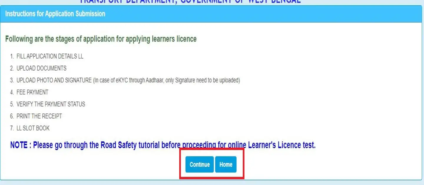 learner licence online apply step 6